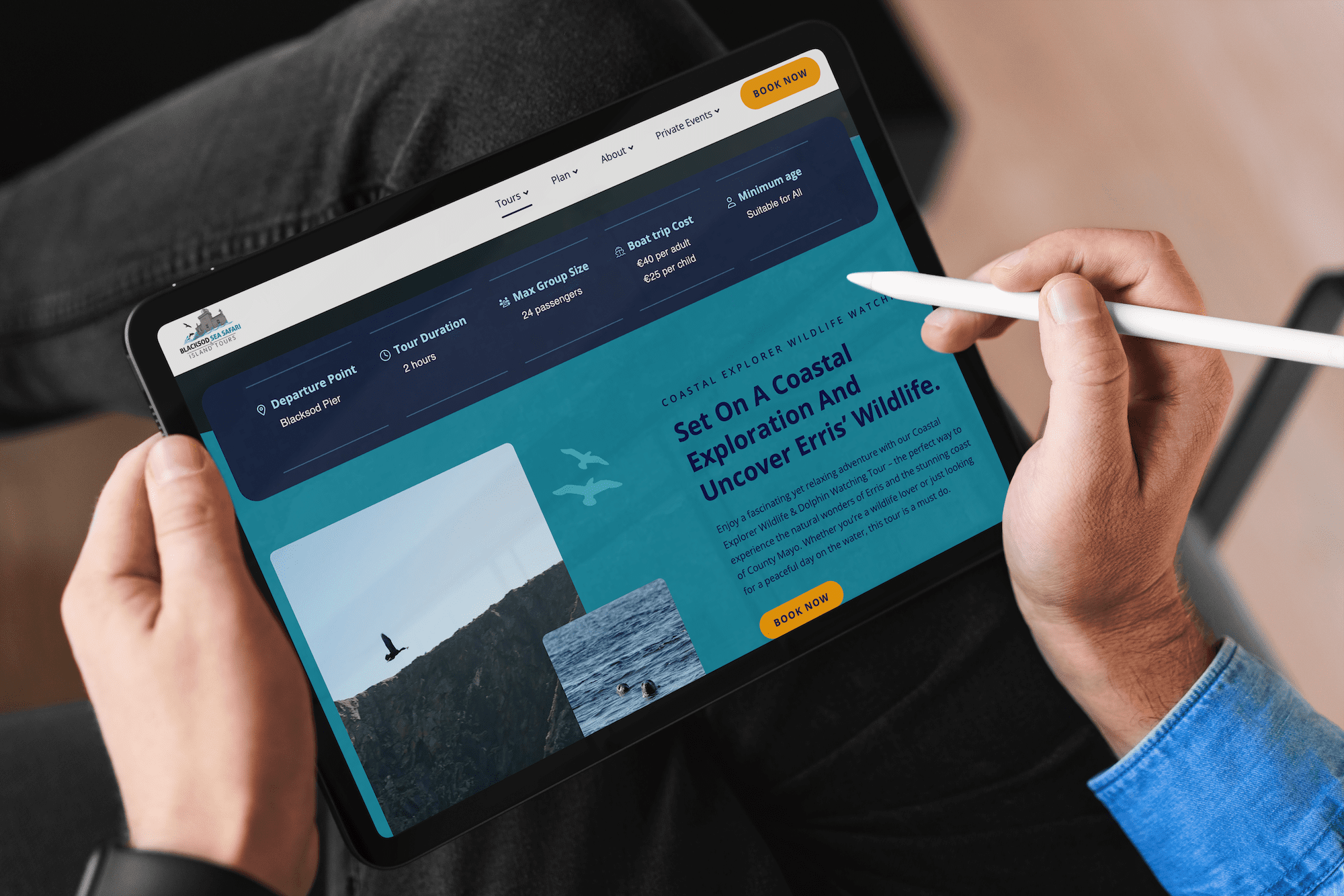 Blacksod Sea Safari New Website on iPad